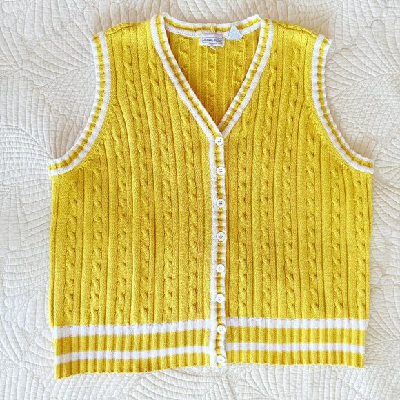 Vintage 90s Y2K Yellow Preppy Cable Knit Sweater Vest Women's Size 1X - Picture 1 of 8